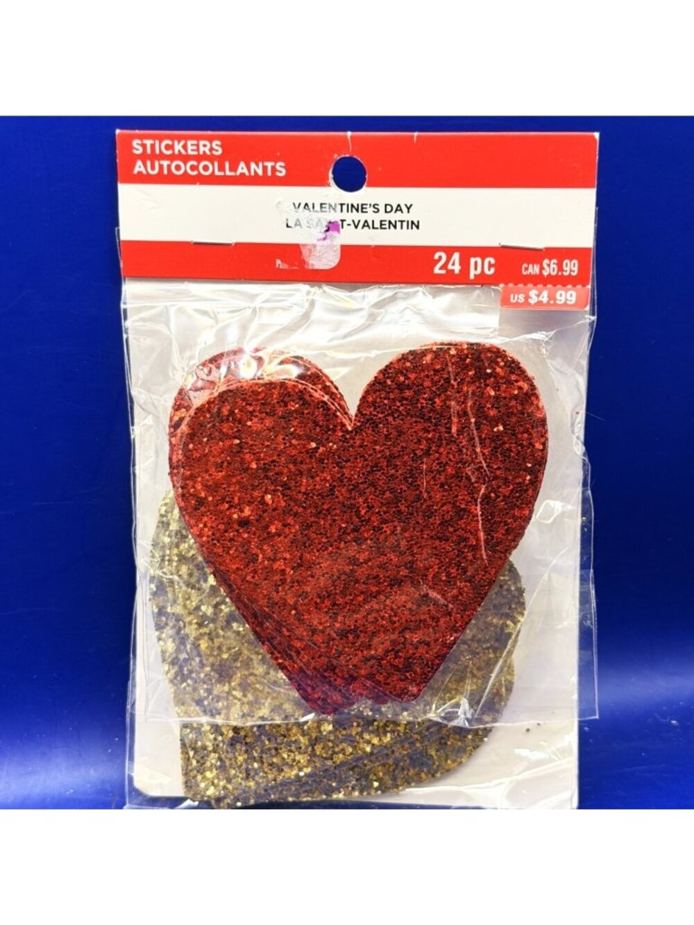 24 Red Gold Glitter Heart Stickers Valentines Day Craft Scrapbooking Card DIY